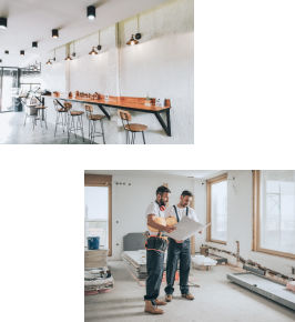 Two images, one image of two guys designing the interior space and the other when the interior space is done.